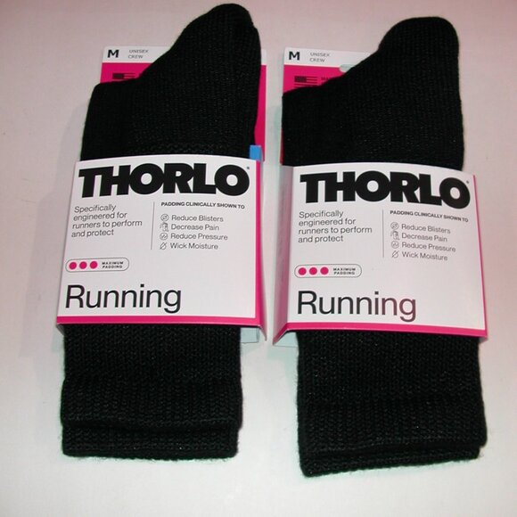 2 Pairs Thorlo Maximum Cushion Running Unisex Crew Socks Women's Medium - Black - Picture 1 of 4